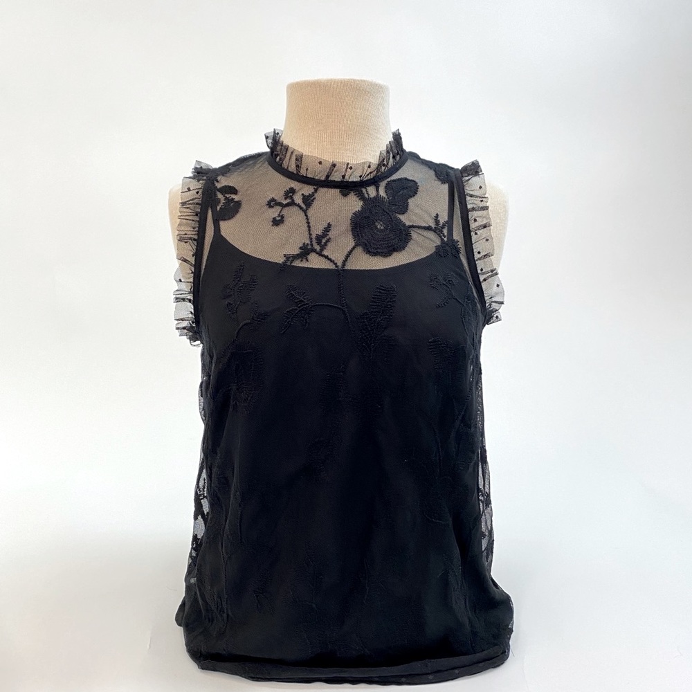 Black Floral Laced/Sheer Layered Top or Blouse